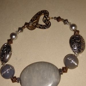 Grey stone with Crystal accents toggle bracelet
